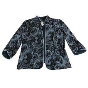 Alex Evenings‎ Cardigan Jacket M Slinky Glitter Paisley Open Front 3/4 Sleeve